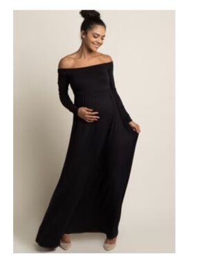 Black Off-Shoulder Maternity Maxi Dress